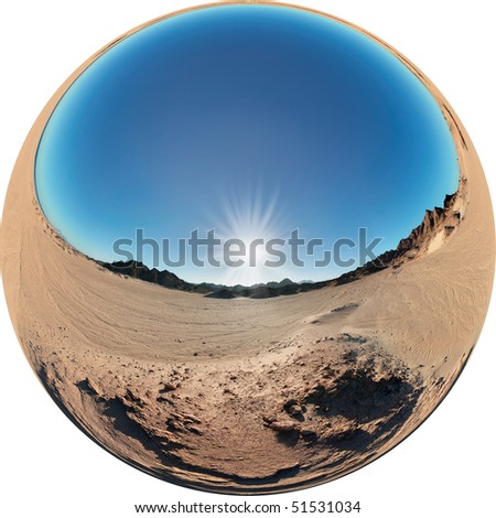 Circular fisheye panorama of desert and rocks