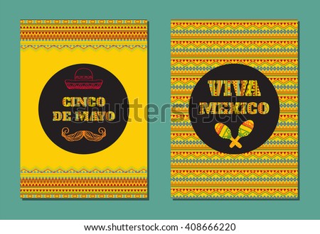 Cinco de mayo! Viva Mexico! Vector set of greeting cards, banners or posters with mexican geometric ornamental text