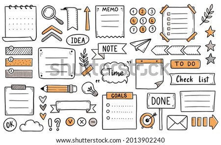 Bullet journal hand drawn element set, sticker, planner label. Doodle sketch scribble style. Bullet journal vector illustration for diary decoration