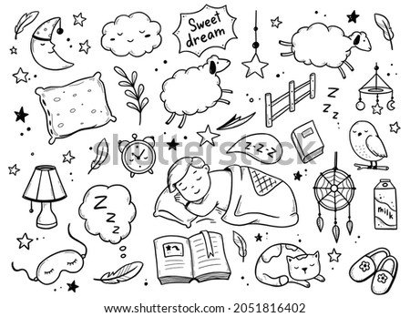 Similar – Image, Stock Photo Tired boy and cat sleeping on bed