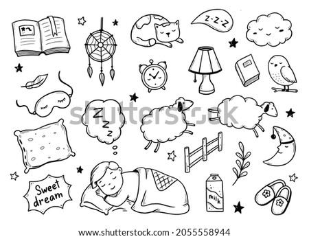Similar – Image, Stock Photo Tired boy and cat sleeping on bed