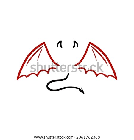 Devil stylized vector illustration. Devil with wing and tail. Hand drawn line sketch style.