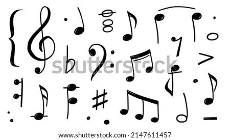 Music note doodle drawn style. Hand drawn sketch musical note, key element. Melody symbol, black shape vector illustration.