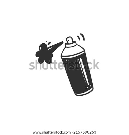 Hand drawn paint spray bottle. Doodle sketch style. Drawing line simple graffiti aerosol icon. Isolated vector illustration.