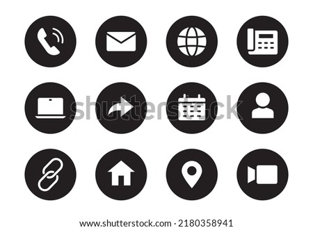 Phone, email contact icon. Mail, telephone adress, message symbol for website button. Black solid pictogram design style icon set. Vector illustration.
