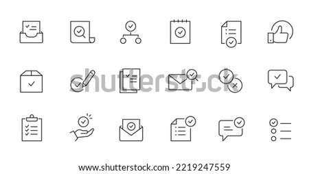 Document check, quality control line icon. Quality certificate, business quarantee mark outline editable stroke icon. Approve, confirm vector illustration.
