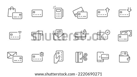 Online payment, online bank line icon set. Credit card money transaction, online wallet pay, shopping business pictogram. Outline editable stroke icon set. Vector illustration.