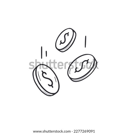 Money coin dropping doodle. Dollar coin falling hand drawn sketch style icon. Finance success doodle drawn concept. Vector illustration.