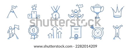 Winner award business doodle icon. Success leader doodle line sketch award, certificate, trophy. Victory, success, winner concept icon. Outline editable pen stroke. Vector illustration