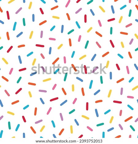 Donut, sweet confetti background. Sweet cake, donut confetti texture, seamless pattern. Colorful candy topping seamless background wallpaper. Vector illustration