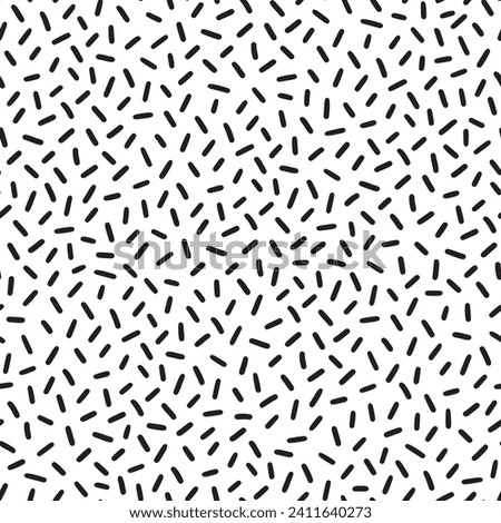 Small dash pattern on white background. Hand drawn small black dash seamless pattern. Simple minimal abstract, geometric texture design seamless background. Vector illustration