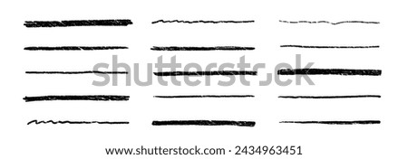 Crayon brush underline stroke set. Chalk mark brush line paint vector stroke. Hand drawn grunge texture charcoal pencil underline. Chalk pastel background vector illustration.