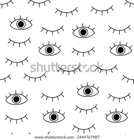 Eye doodle seamless vector pattern. Hand drawn doodle sketch simple background. Open, wink eyes minimal seamless pattern. Abstract pop beauty background. Vector illustration