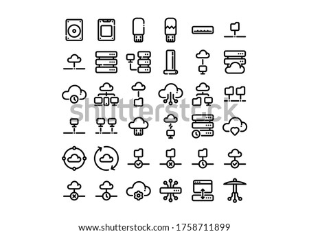Set of vector cloud technology and server icons for websites, applications and printed products