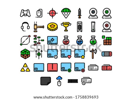Set of vector streaming and gaming 
icons for websites, applications and printed products