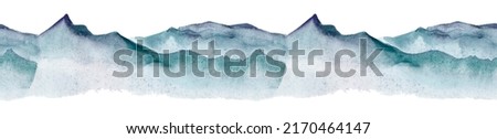 Set with blue mountains. Watercolor illustration isolated on white background. 商業照片 © 