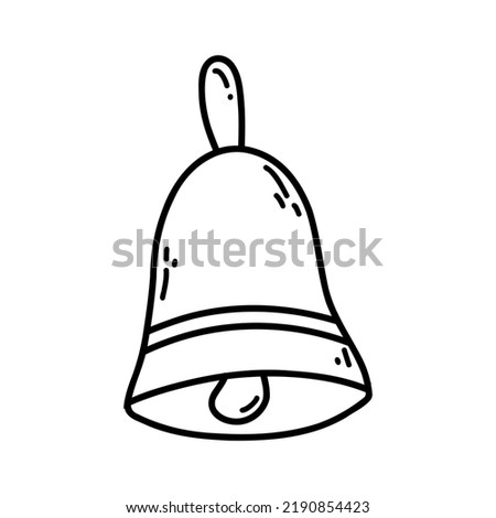 Hand drawn doodle bell. Vector sketch illustration of black outline notification icon, school bell for print, coloring page, kids design, logo
