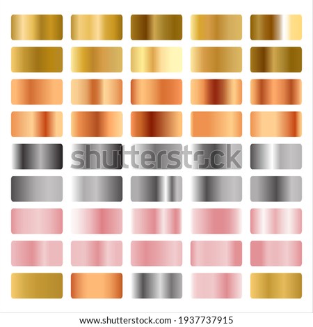 Set of Metallic Gold Silver Rose Gold Copper Gradients Flat Vector 