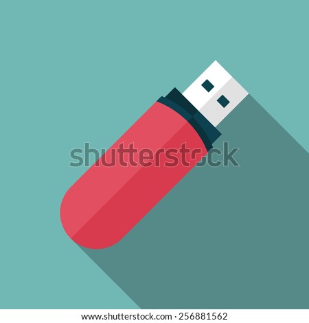 usb flash drive icon with long shadow. flat style vector illustration