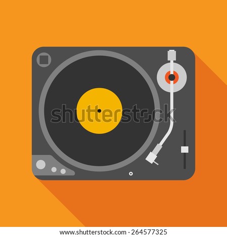 vinyl player icon with long shadow. flat style vector illustration