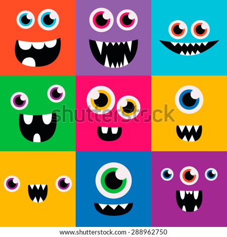 Cartoon Monster Faces Vector Set. Cute Square Avatars And Icons ...