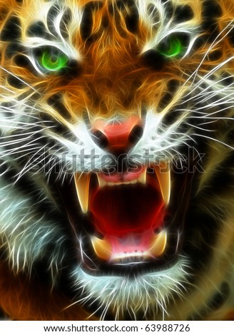 Angry Tiger A fractal filtered image of an angry Bengal Tiger. Vertical.