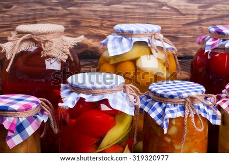 Glass jars with preservation. Natural food.