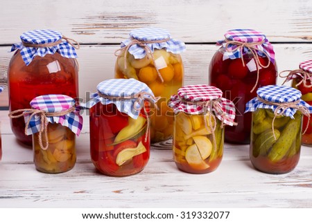 Glass jars with canned food. Beautiful glass jars of preserves.