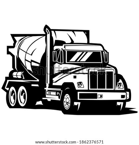 cement concrete mixer truck on black and white background, Cement mixer truck on white vector image, mixer truck cement isolated