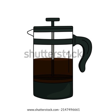 Vector illustration of a hand drawn coffee french press isolated on a white background.