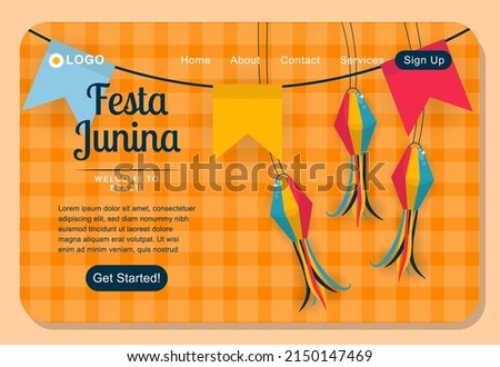 Festive Festa Junina Landing Page Template EPS10 great to be used as a design landing page for your website especially related to festa junina welcome to brazil event Foto stock © 