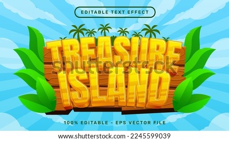 treasure island 3d text effect and editable text effect with wood and nature illustration