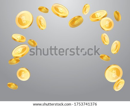 Thai baht currency realistic gold coin floating, money sign vector illustration