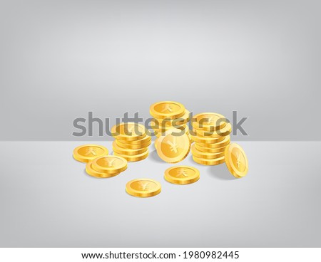 Stack of Japanese yen currency realistic gold coin, money sign vector illustration