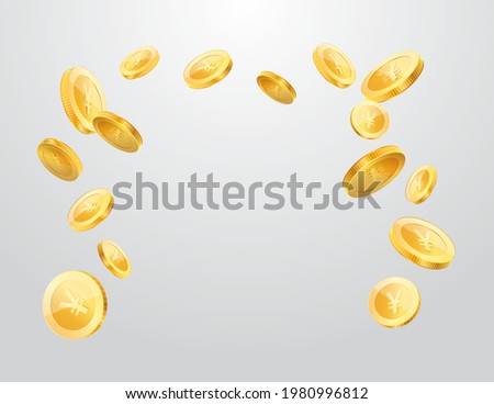 Japanese yen currency realistic gold coin floating, money sign vector illustration