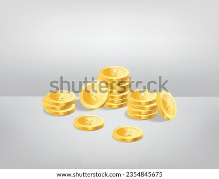 Stack of Indian Rupee currency realistic gold coin, money sign vector illustration