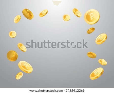 Russian Ruble currency realistic gold coin floating, money sign vector illustration