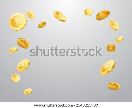 Chinese Renminbi currency realistic gold coin floating, money sign vector illustration