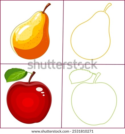 Une page de coloring pour les très Jeanes enfants. Les fruits 