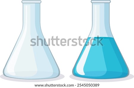 Two flasks for chemical experiments, empty and full