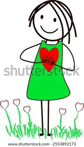 little girl in a dress with a red heart in her hands