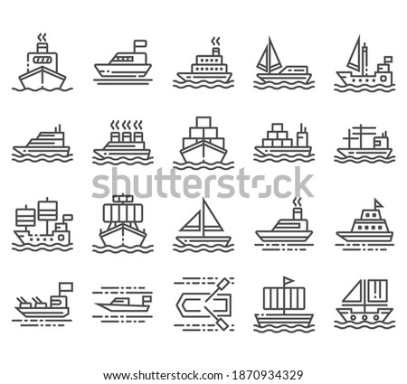 Vector Set of Line Icon for Ship. illustrator graphic design. editable stroke