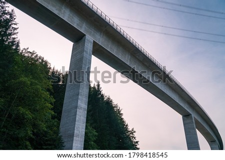 Image, Stock Photo Roadway bridge at Reutte, view from below, summer evening