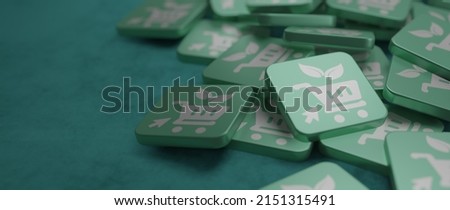 Green concept with shopping leaf icon related to environmentally friendly organic shopping or ecommerce, sustainable procurement or purchasing, zero waste 3D Render Stockfoto © 