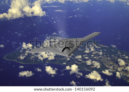 Artist\'s impression  an unmarked drone as it flies over the Pacific island of Guam