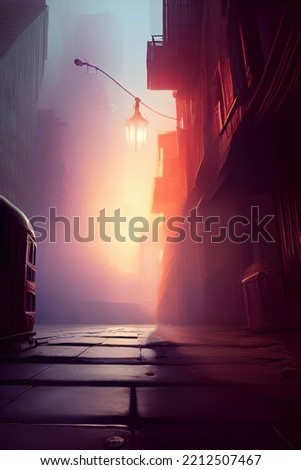 Image, Stock Photo Ancient city in foggy autumn day