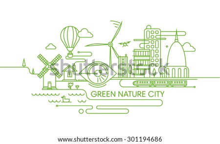Vector line illustration of city development, future city