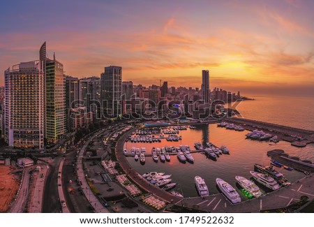 Aerial photo of Zaitunay Bay Beirut at sunset time