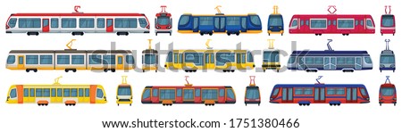 Tram vector cartoon set icon. Vector illustration streetcar on white background. Isolated cartoon set icon tram.