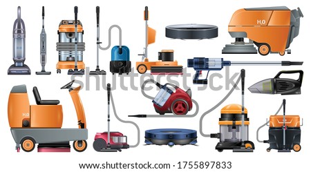 Vacuum cleaners realistic set icon. Vector illustration cleaning hoover on white background. Vector realistic set icon vacuum cleaners .